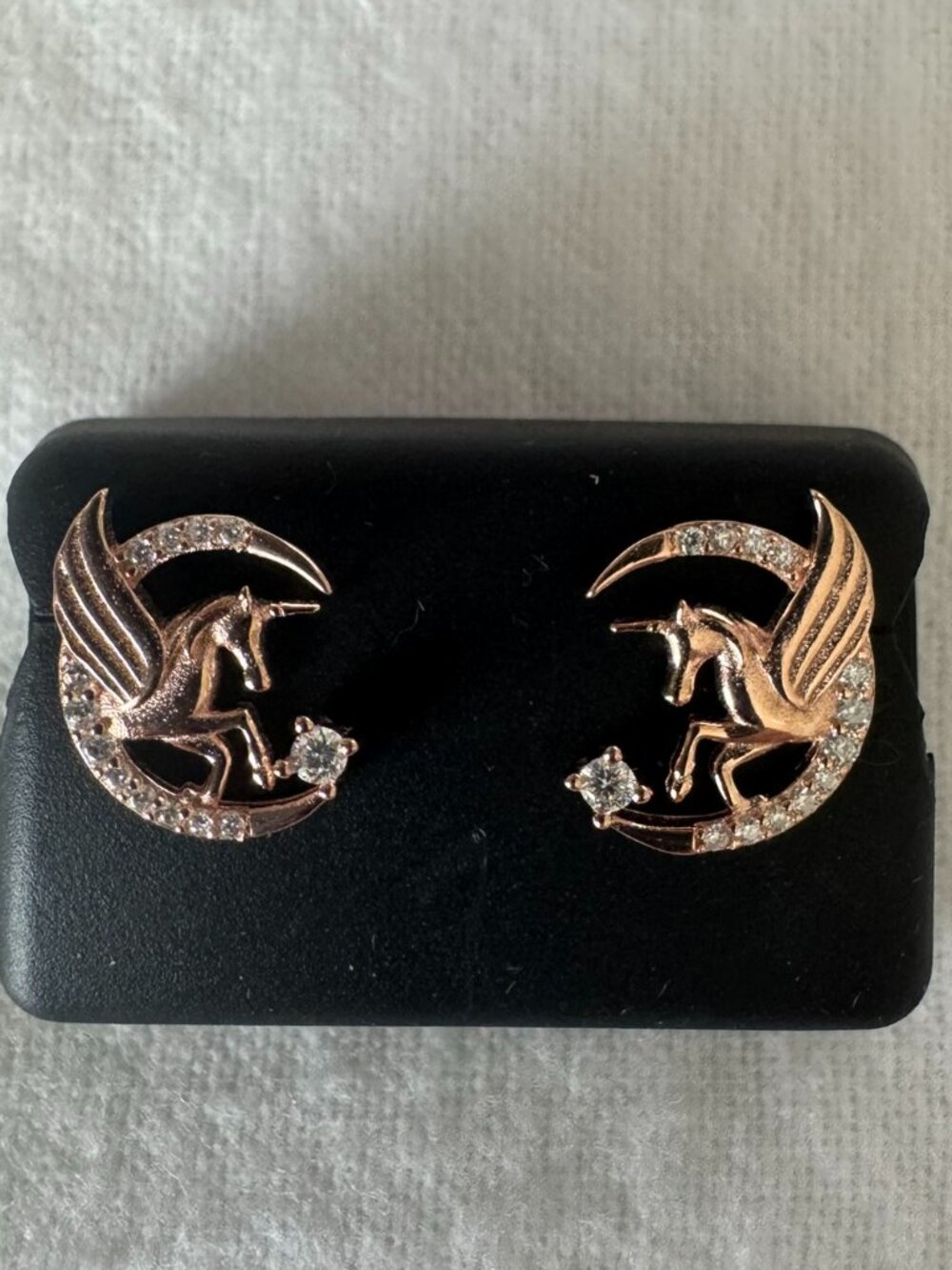 Unicorn/Moon/N Star Screwback Moissanite Earrings18K RoseGold Vermeil/925 Silver